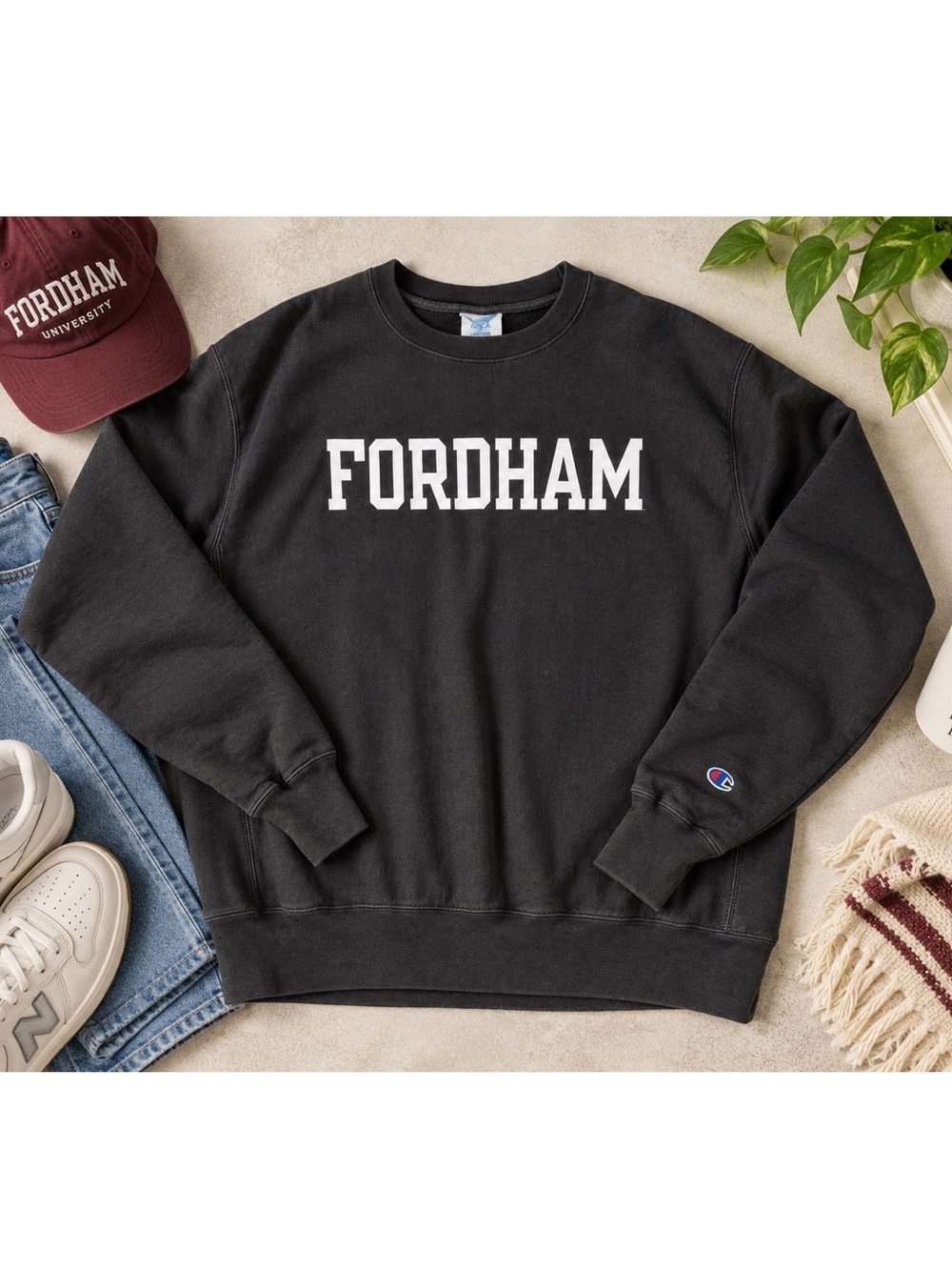 Champion Reverse Weave Fordham University Crewneck Sweatshirt | XL | Black